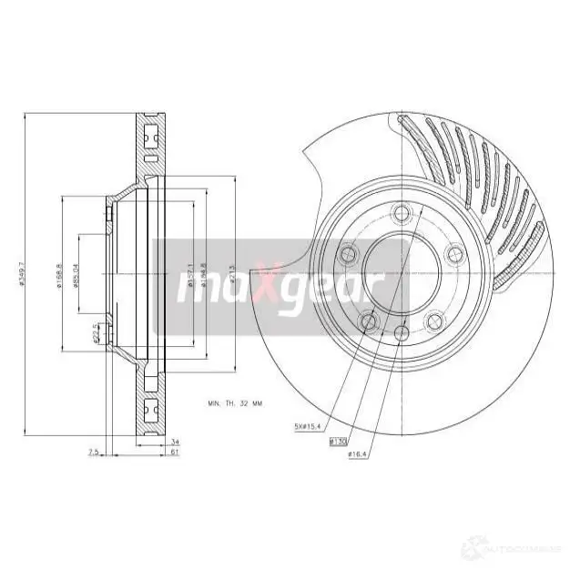 Тормозной диск MAXGEAR 191837 O CDAL7 2837319 изображение 0