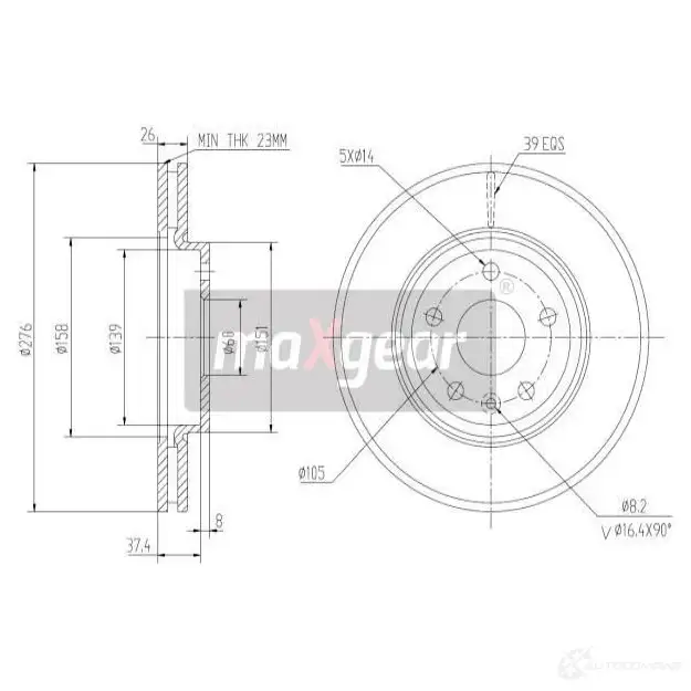 Тормозной диск MAXGEAR 192334max AA P2U6 1425009620