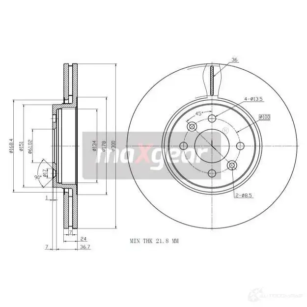 Тормозной диск MAXGEAR P 61AJD 2837039 191331max - Изображение 1
