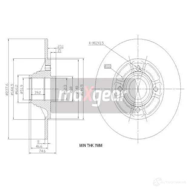 Тормозной диск MAXGEAR 191972 W2BT FIS 2837528