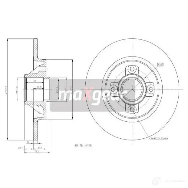 Тормозной диск MAXGEAR 2837440 6N6Q F 191902 изображение 0