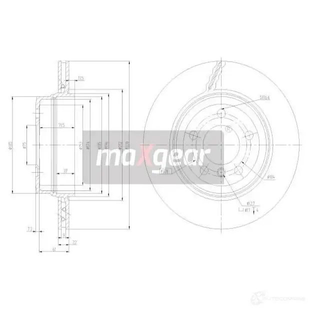 Тормозной диск MAXGEAR U5W8P H 191949 2837494 изображение 0