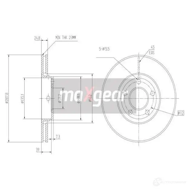 Тормозной диск MAXGEAR Q0I JV2O 2835823 190683max изображение 1