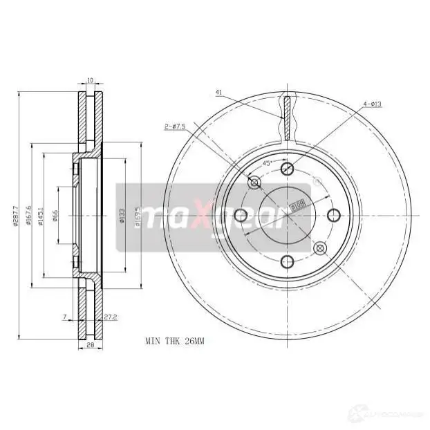 Тормозной диск MAXGEAR 191067 HK 74E 2836613 изображение 0