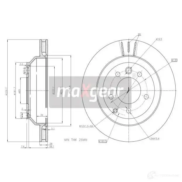 Тормозной диск MAXGEAR 8SGL4 E 2837311 191833 изображение 0