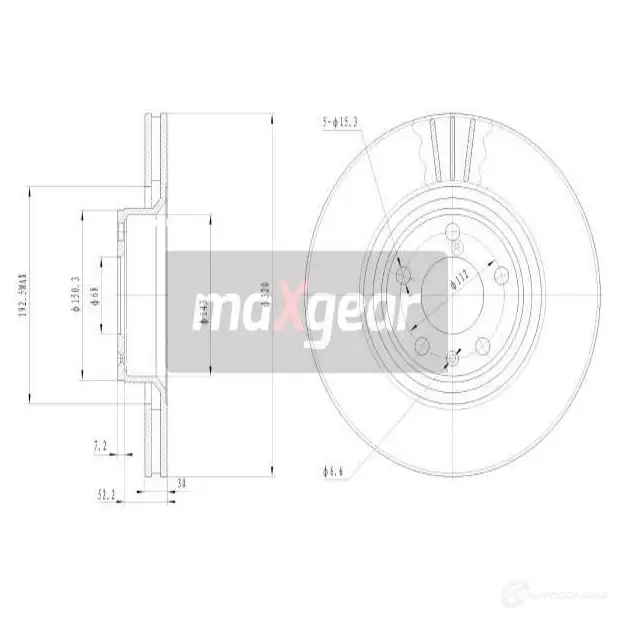 Тормозной диск MAXGEAR 191838max 8WI Q45 2837322 - Изображение 1