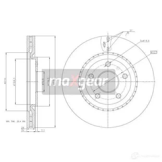 Тормозной диск MAXGEAR 193226 1228280763 W8N MZRW изображение 0