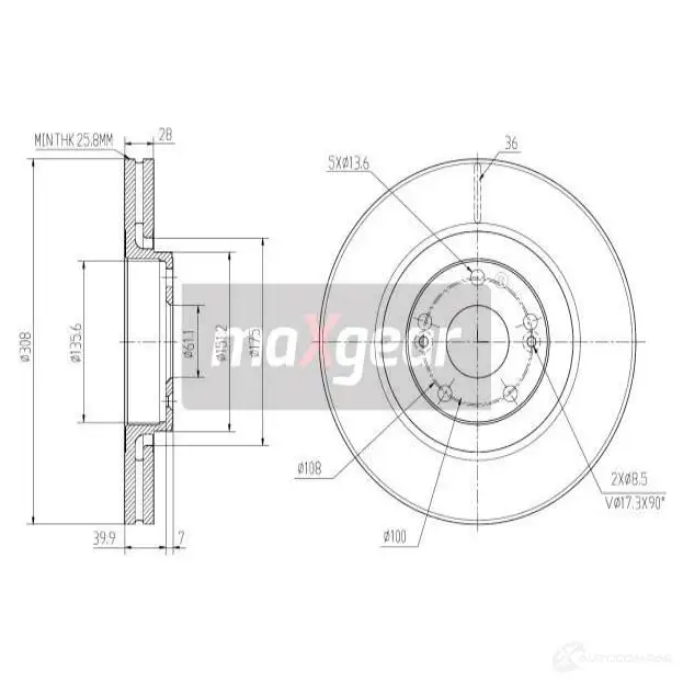 Тормозной диск MAXGEAR 91 7NS4 2838306 192503 изображение 0