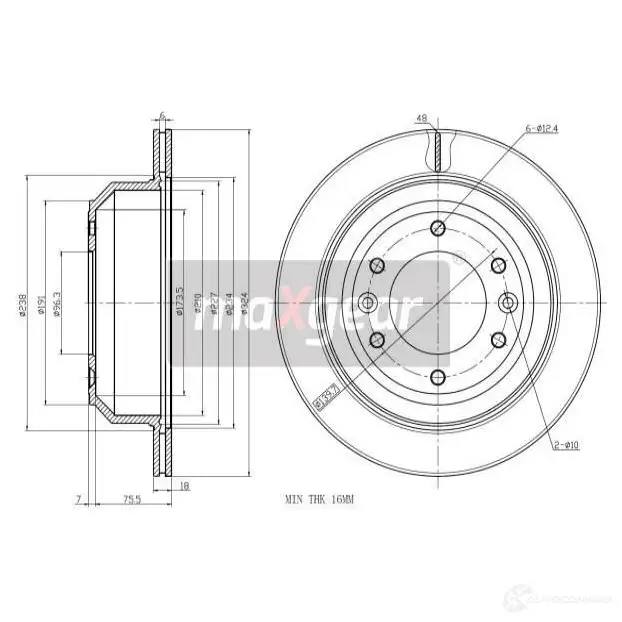 Тормозной диск MAXGEAR TE925 1U 1228280639 193190