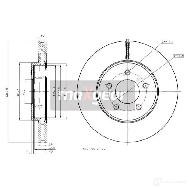 Тормозной диск MAXGEAR 1424435612 H HFI1 193352 изображение 0