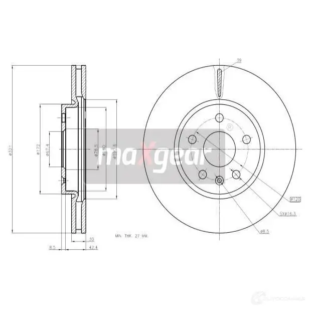 Тормозной диск MAXGEAR 192019 2837596 H 69PD изображение 0