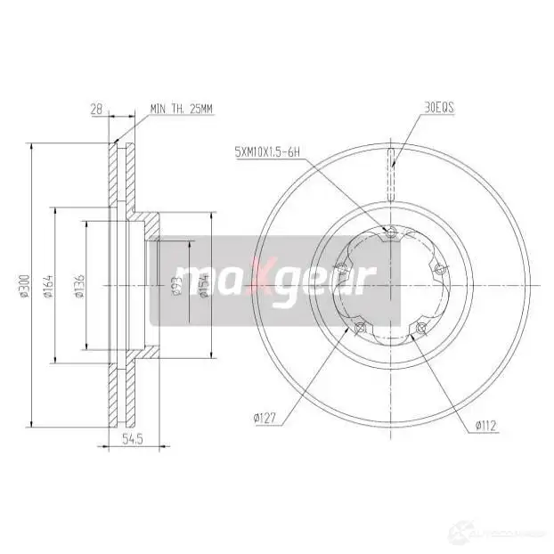 Тормозной диск MAXGEAR Z1X65I Y 191047max 2836572 - Изображение 1
