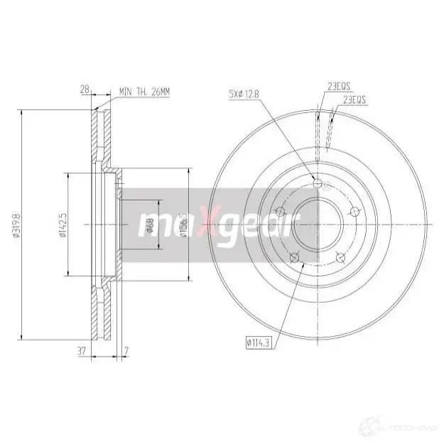 Тормозной диск MAXGEAR 1425009621 192364max H7 DZM1 изображение 0