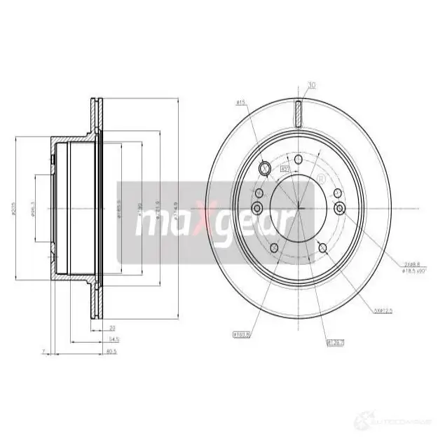 Тормозной диск MAXGEAR 2837384 3XJWOW G 191865