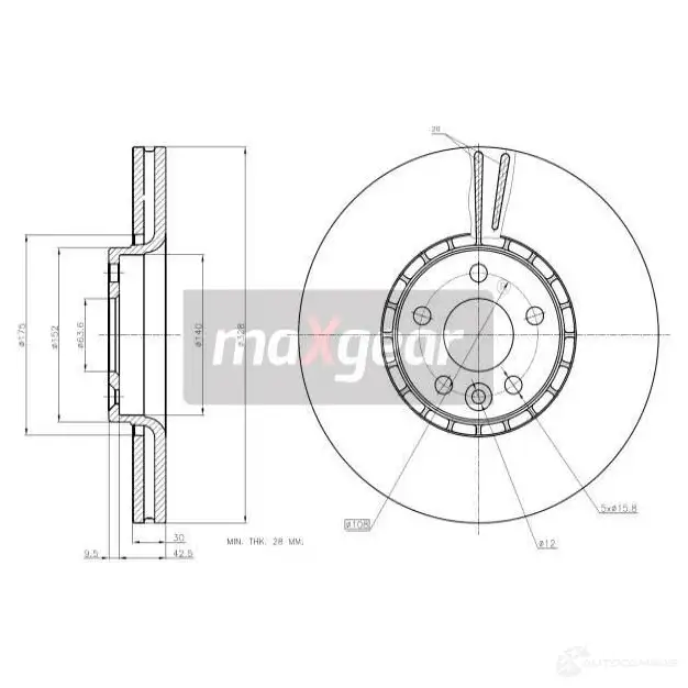 Тормозной диск MAXGEAR 2837982 2 5SD4S 192336 изображение 0