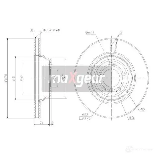 Тормозной диск MAXGEAR 191831 EPY PIYF 2837307