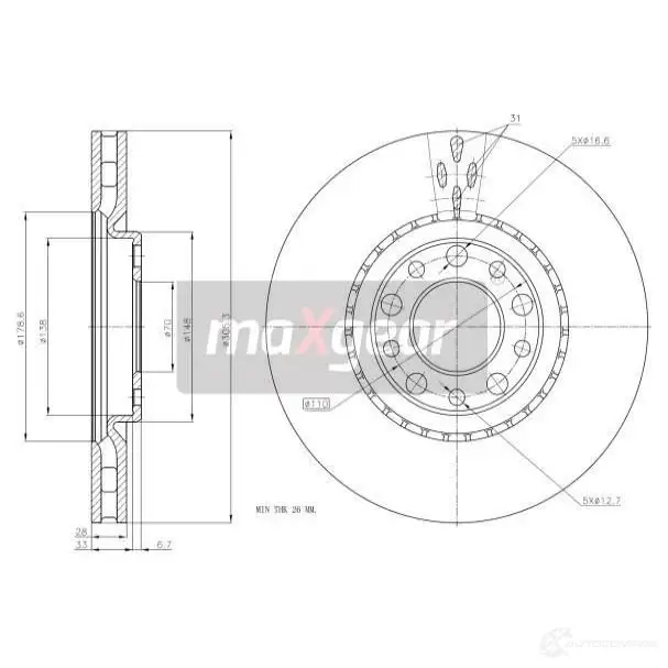 Тормозной диск MAXGEAR 191325max 1425009369 1I FZZ изображение 0