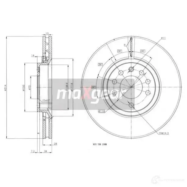 Тормозной диск MAXGEAR YO8LX B 2837013 191318