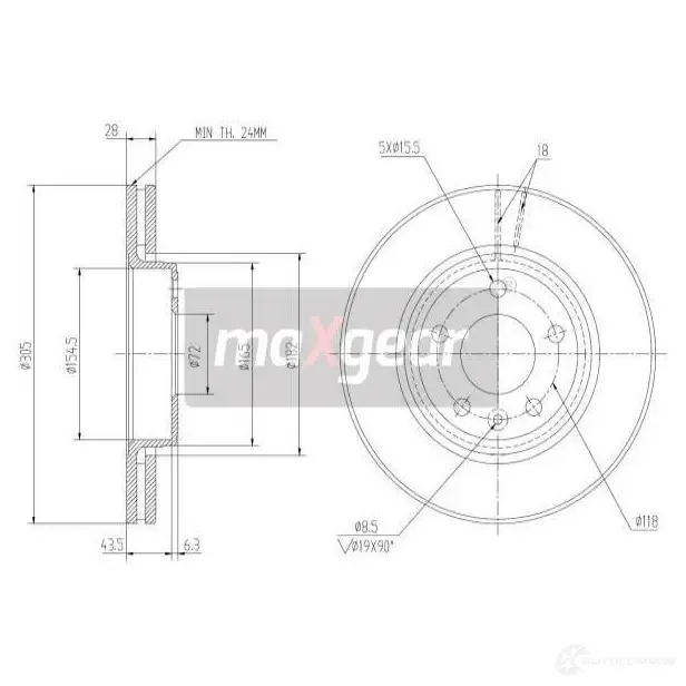 Тормозной диск MAXGEAR 2836498 41 HPZO 191009