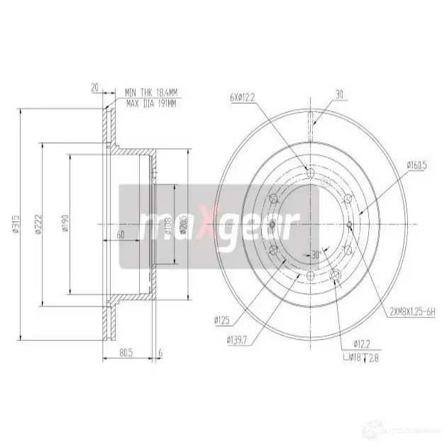 Тормозной диск MAXGEAR 2838182 M KPBO 192438