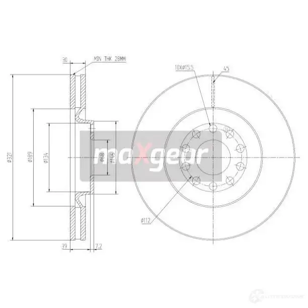 Тормозной диск MAXGEAR 2837266 191803 QRIBU I