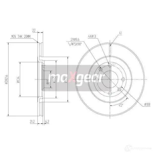 Тормозной диск MAXGEAR 190979 9 JWO6 2836425 изображение 0