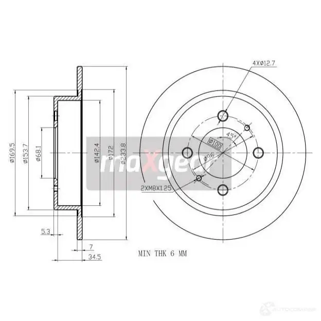 Тормозной диск MAXGEAR 2836373 RQ PQRFN 190957