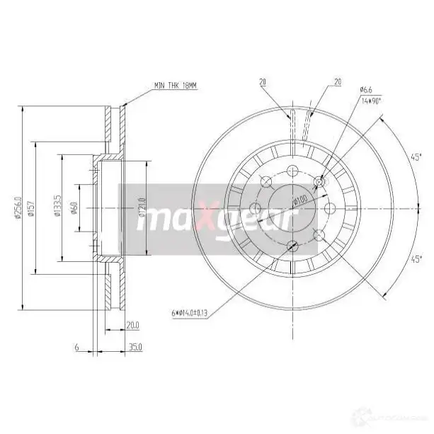 Тормозной диск MAXGEAR 190741 2835955 G7DI L изображение 0