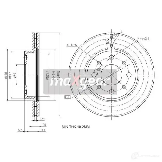 Тормозной диск MAXGEAR 191327 2837030 3R 0FP
