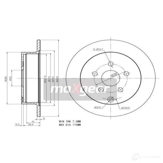 Тормозной диск MAXGEAR 9 C5J5K 2837861 192266 изображение 0