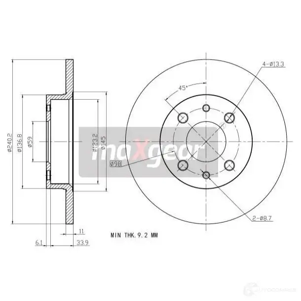 Тормозной диск MAXGEAR O56 7P8 2835817 190680max изображение 1