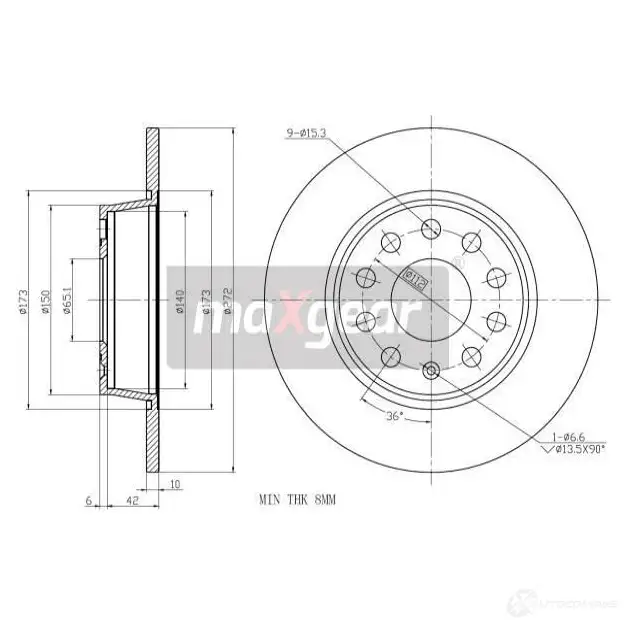 Тормозной диск MAXGEAR TXJ9W Y 192018 2837593