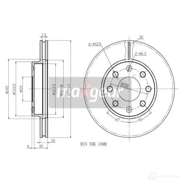 Тормозной диск MAXGEAR 2836900 191258 4Z6 RF изображение 0