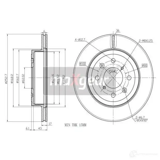 Тормозной диск MAXGEAR 191045max N46 GEKQ 1425005067 изображение 0