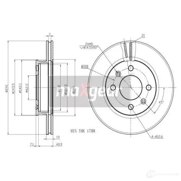 Тормозной диск MAXGEAR 191862 Y1 6SO 2837377