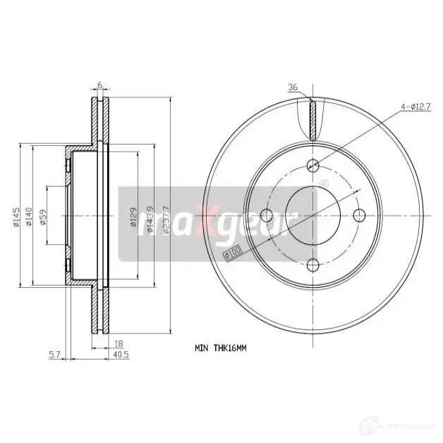 Тормозной диск MAXGEAR MTG 65 191323 2837023 изображение 0