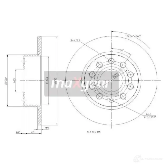 Тормозной диск MAXGEAR 2836190 D7 2W8 190839max - Изображение 1