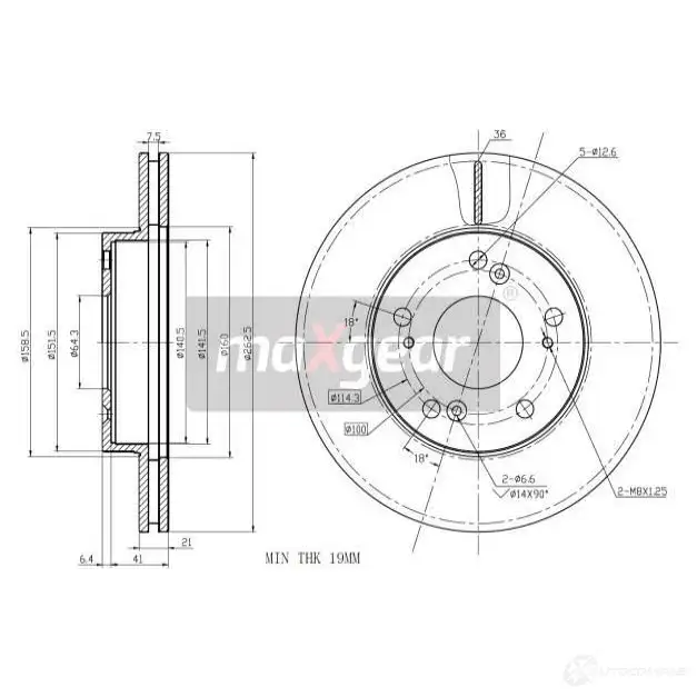 Тормозной диск MAXGEAR 192218 2837776 FUIS GK9