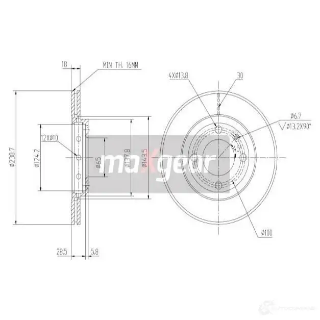 Тормозной диск MAXGEAR 2836011 Q M6P3 190763max изображение 0