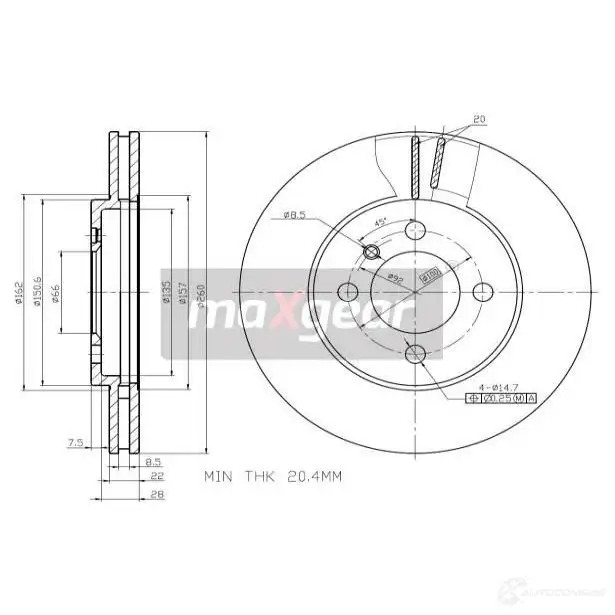 Тормозной диск MAXGEAR 190691 2835841 9L SFA