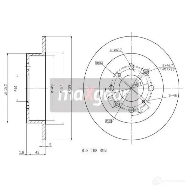 Тормозной диск MAXGEAR 1425005049 190922max YM 64EA изображение 0