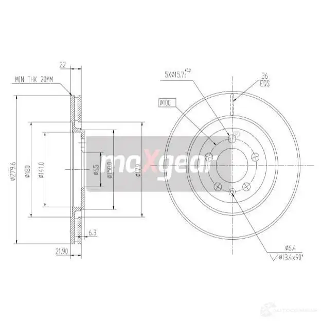 Тормозной диск MAXGEAR 2836419 190976 05 RNIQ