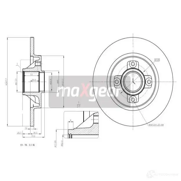 Тормозной диск MAXGEAR 2837516 0Q Z2O2Z 191963