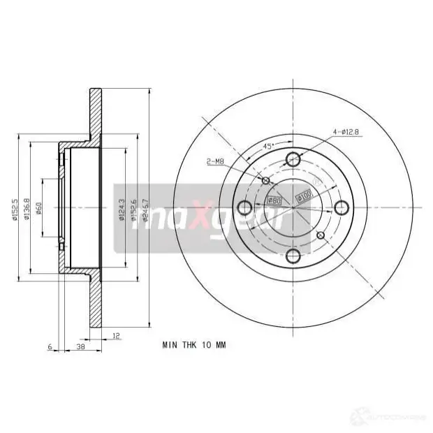Тормозной диск MAXGEAR 190961 JLK U2OH 2836382