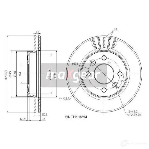 Тормозной диск MAXGEAR 2835970 190747max 0UU 3ZC изображение 1