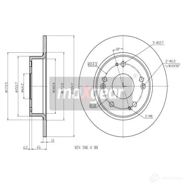 Тормозной диск MAXGEAR T J2VI2V 191843 2837332