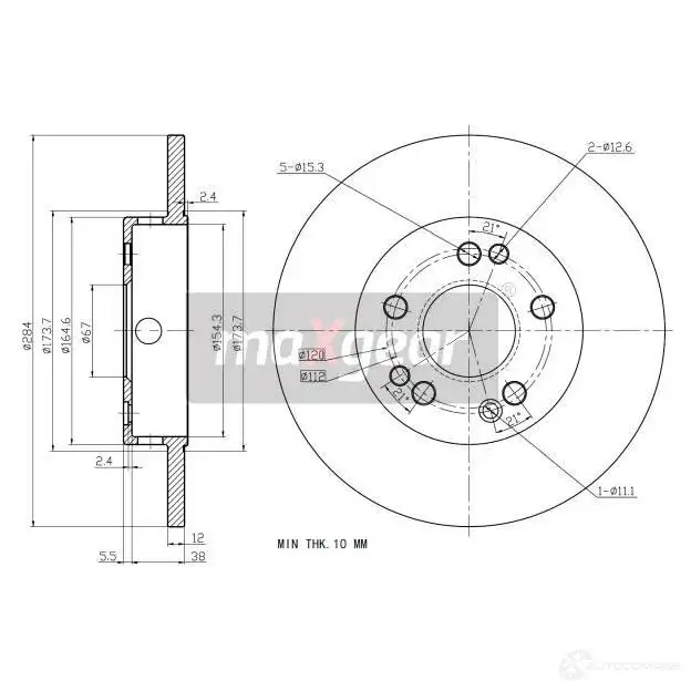Тормозной диск MAXGEAR IW EQ3 2835900 190719