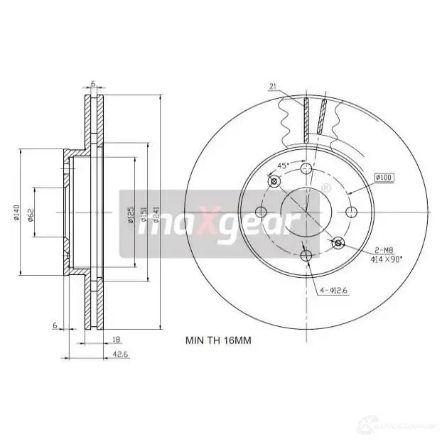 Тормозной диск MAXGEAR 0OBX6Q 4 2837472 191937 изображение 0