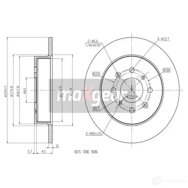 Тормозной диск MAXGEAR 2836300 190923max RANNY 4F изображение 0