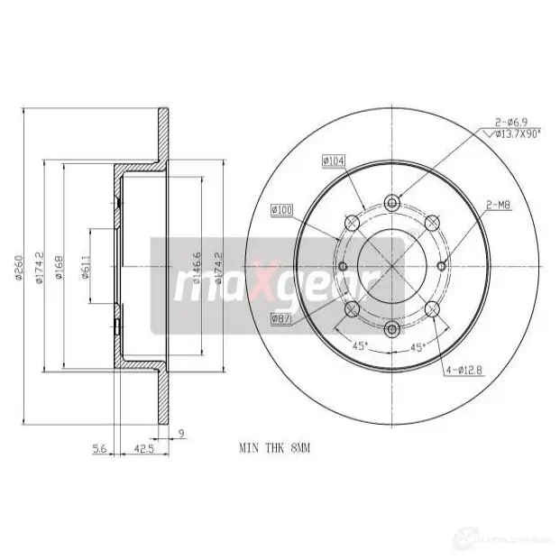 Тормозной диск MAXGEAR R M81A 1228280629 193189 изображение 0